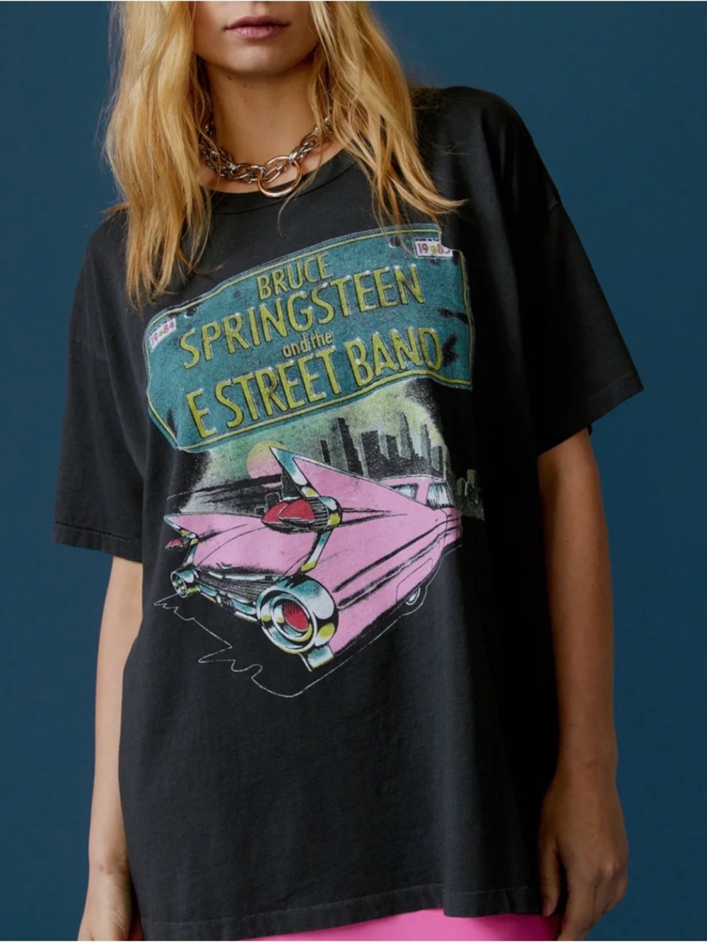 Daydreamer Black Graphic Tee with Pink Car Print